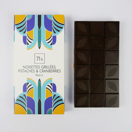 Tablette Noisettes grillées, pistaches et cranberries Noir 71%